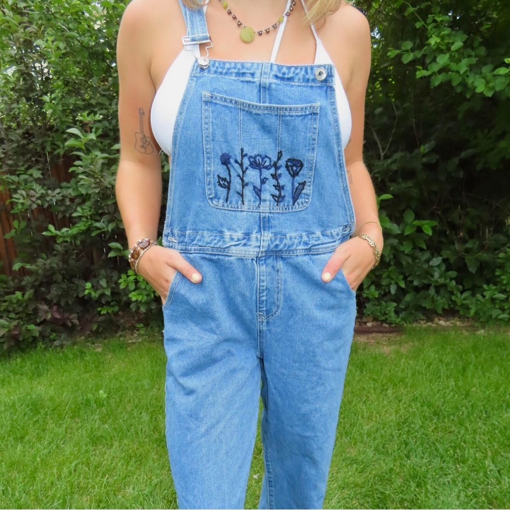 1970s embroidered denim overalls